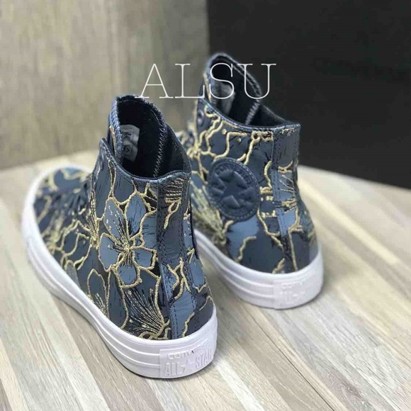 NWT Converse Ctas Leather HI Sharkskin Grey Gold - Picture 3 of 8